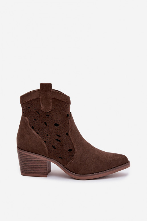 botines de mujer estilo cowboy con detalles calados CzekoladoĮe Nolvina