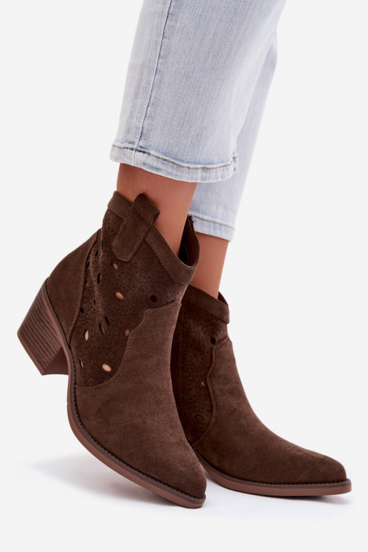 botines de mujer estilo cowboy con detalles calados CzekoladoĮe Nolvina