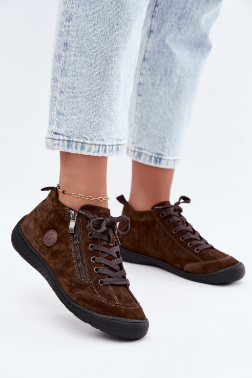 Zapatos de mujer en ante sintético color chocolate Brindle