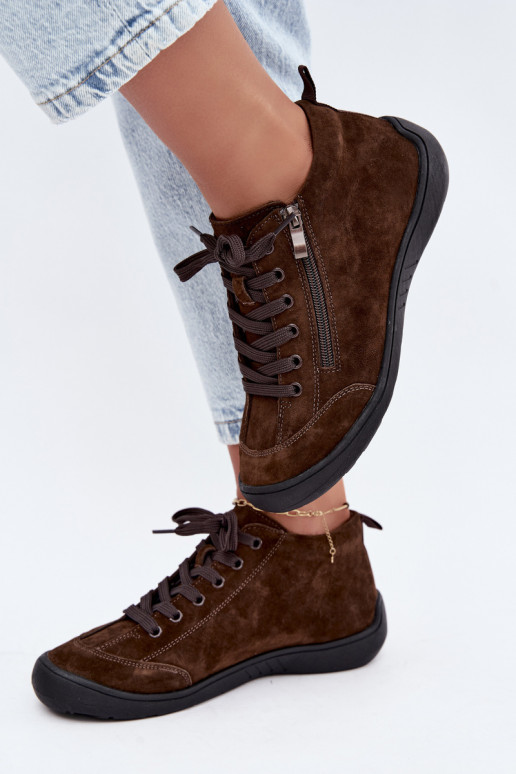Zapatos de mujer en ante sintético color chocolate Brindle