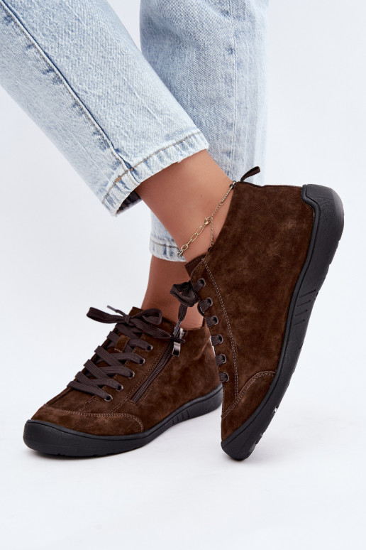 Zapatos de mujer en ante sintético color chocolate Brindle