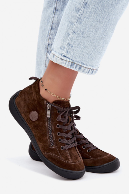 Zapatos de mujer en ante sintético color chocolate Brindle
