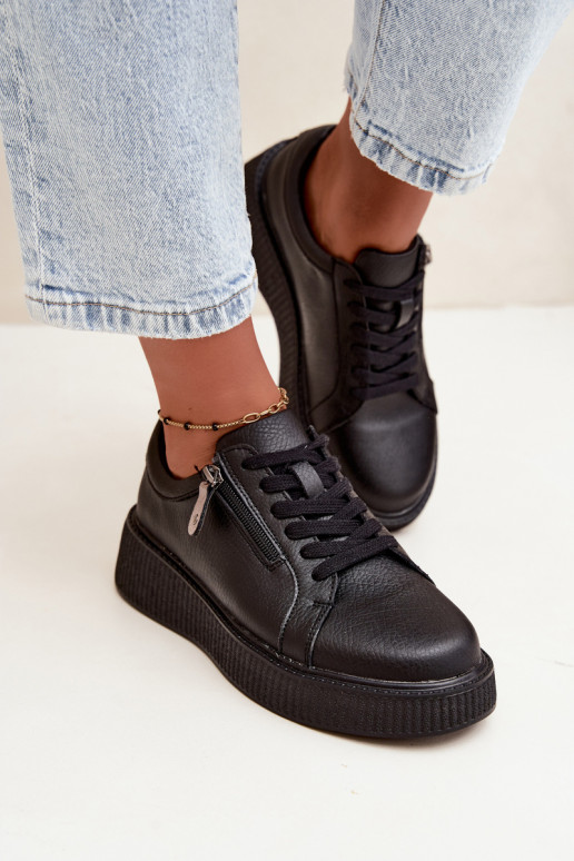 Zapatillas de mujer con plataforma en cuero sintético negro Corisa