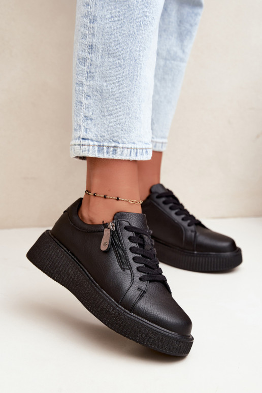 Zapatillas de mujer con plataforma en cuero sintético negro Corisa