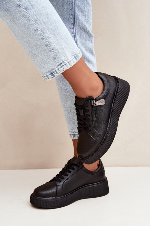 Zapatillas de mujer con plataforma en cuero sintético negro Corisa