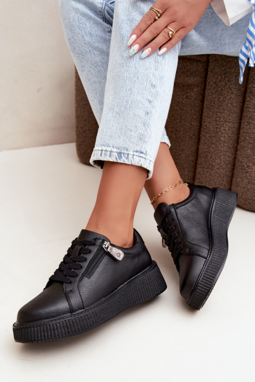 Zapatillas de mujer con plataforma en cuero sintético negro Corisa