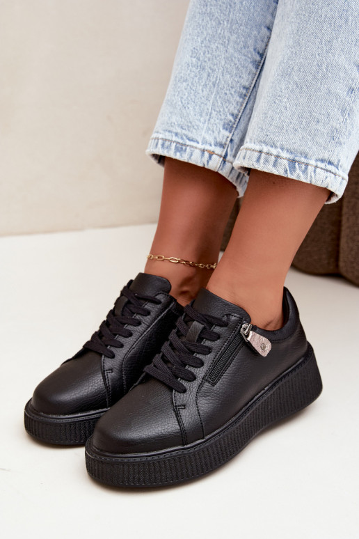 Zapatillas de mujer con plataforma en cuero sintético negro Corisa