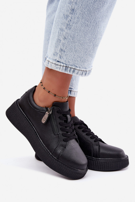Zapatillas de mujer con plataforma en cuero sintético negro Corisa