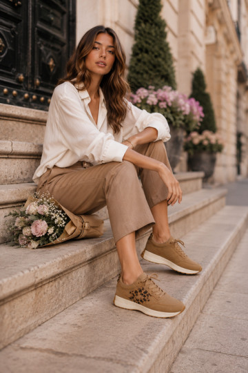 Zapatillas de mujer LOTTO 2401931U CALENTO en marrón con estampado de leopardo