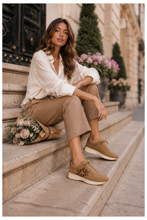 Zapatillas de mujer LOTTO 2401931U CALENTO en marrón con estampado de leopardo