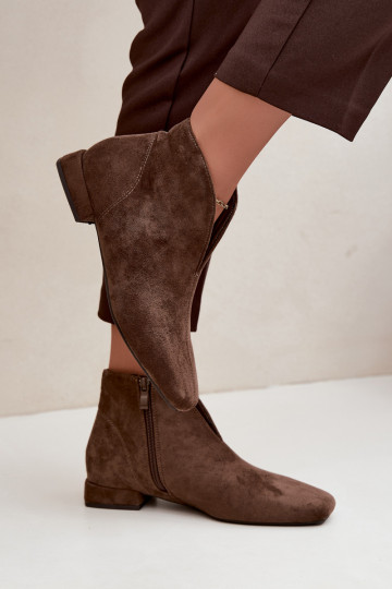 Botines bajos caqui Cut Out con tacones anchos Canella