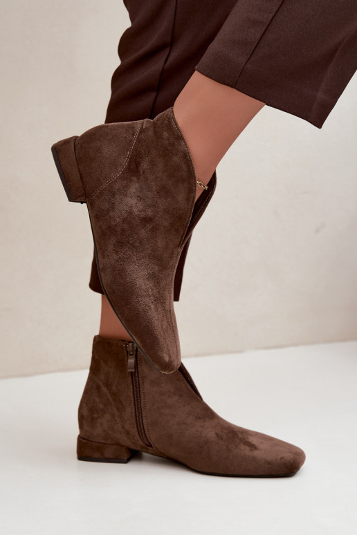 Botines bajos caqui Cut Out con tacones anchos Canella