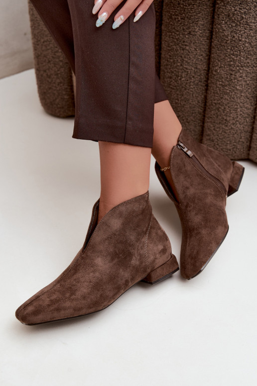 Botines bajos caqui Cut Out con tacones anchos Canella