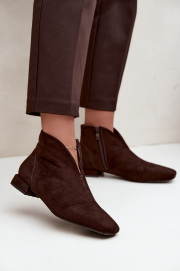 Botines bajos color chocolate Cut Out con tacones anchos Canella