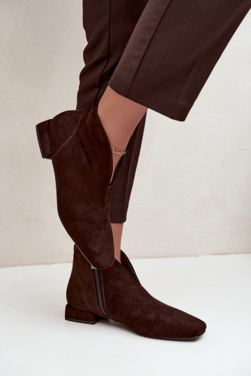Botines bajos color chocolate Cut Out con tacones anchos Canella 2
