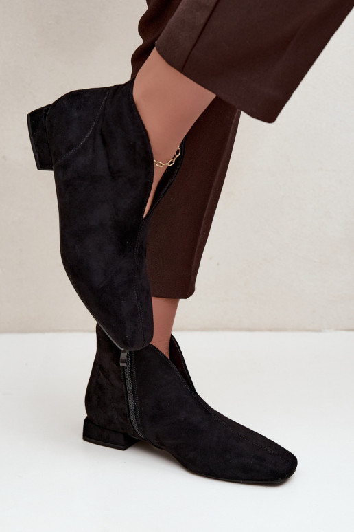 Botines bajos negros Cut Out con tacones anchos Canella