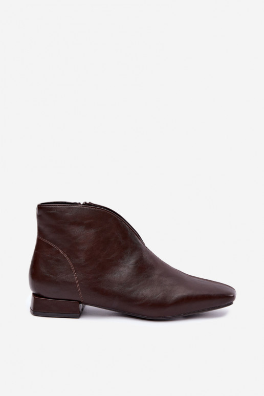 Botines bajos marrón oscuro Cut Out con tacones anchos de piel sintética Canella