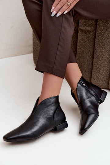 Botines bajos negros Cut Out con tacones anchos de piel sintética Canella