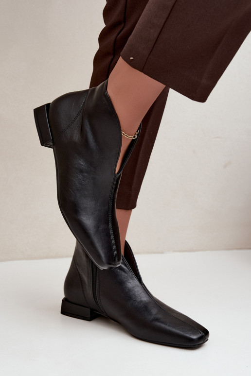 Botines bajos negros Cut Out con tacones anchos de piel sintética Canella
