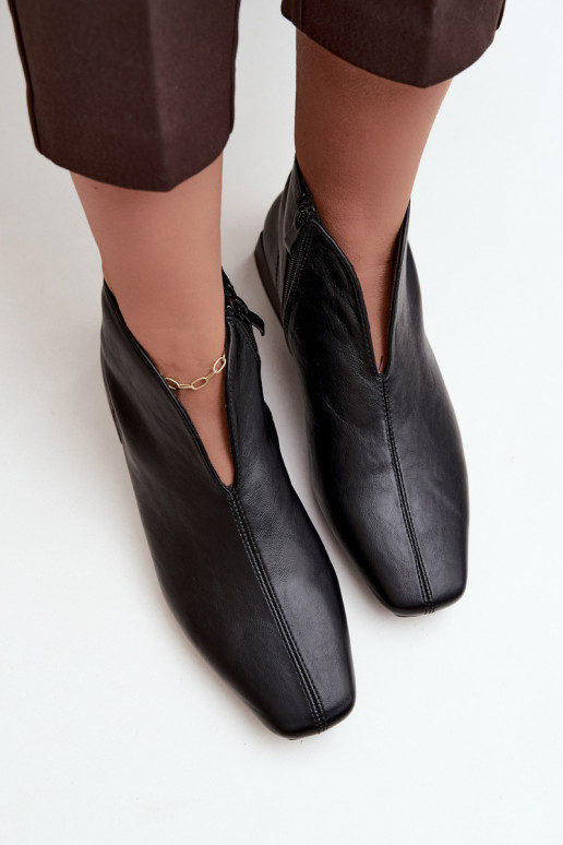 Botines bajos negros Cut Out con tacones anchos de piel sintética Canella