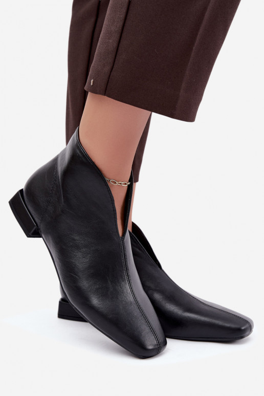 Botines bajos negros Cut Out con tacones anchos de piel sintética Canella