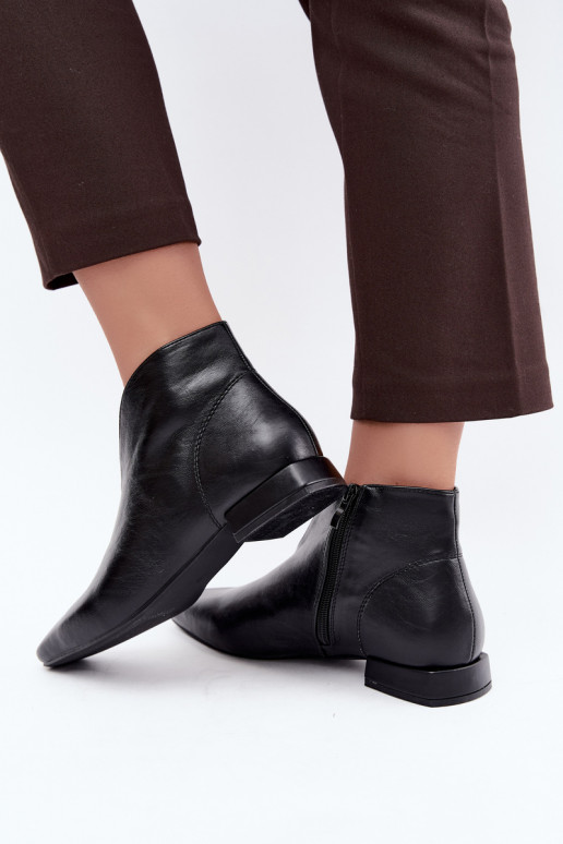 Botines bajos negros Cut Out con tacones anchos de piel sintética Canella