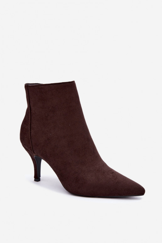 Botines de ante sintético color chocolate con tacones puntiagudos Niretta