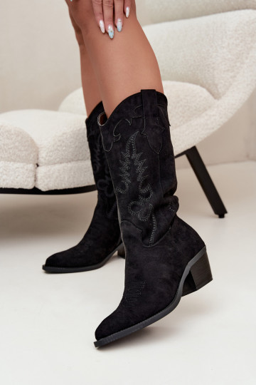 Botas negras de ante sintético estilo cowboy con tacones Jarissa