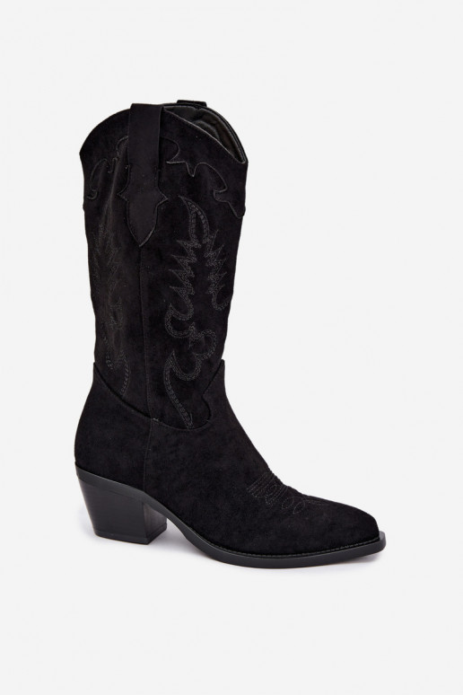 Botas negras de ante sintético estilo cowboy con tacones Jarissa