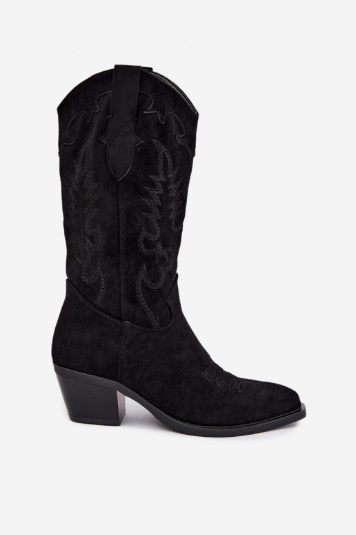 Botas negras de ante sintético estilo cowboy con tacones Jarissa