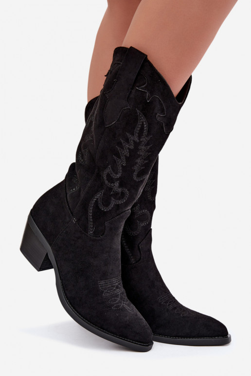 Botas negras de ante sintético estilo cowboy con tacones Jarissa