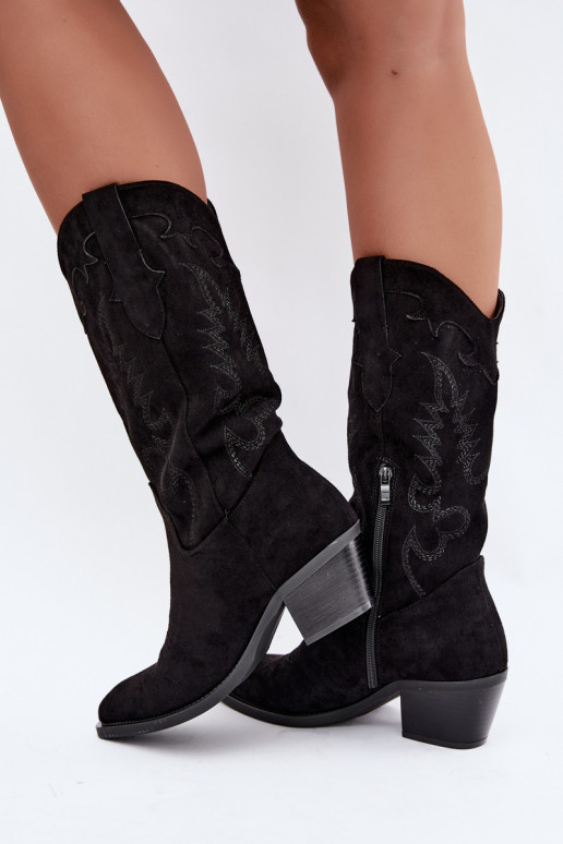 Botas negras de ante sintético estilo cowboy con tacones Jarissa