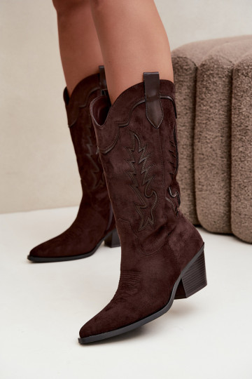 Botas de ante sintético color chocolate estilo cowboy con tacones Jarissa