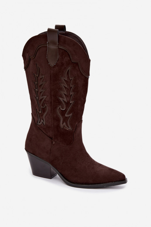 Botas de ante sintético color chocolate estilo cowboy con tacones Jarissa