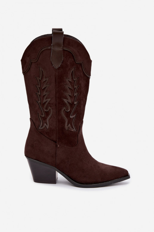 Botas de ante sintético color chocolate estilo cowboy con tacones Jarissa