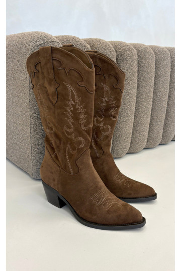 Botas altas de estilo cowboy con tacones en ante sintético marrón Jarissa