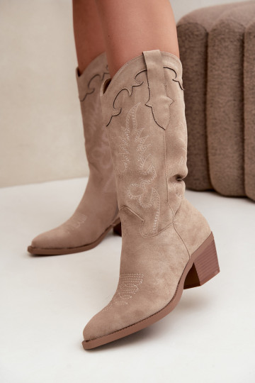 Botas de ante sintético color arena estilo cowboy con tacones Jarissa 2