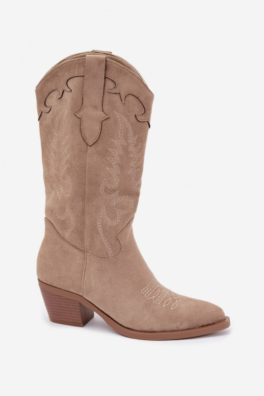 Botas de ante sintético color arena estilo cowboy con tacones Jarissa