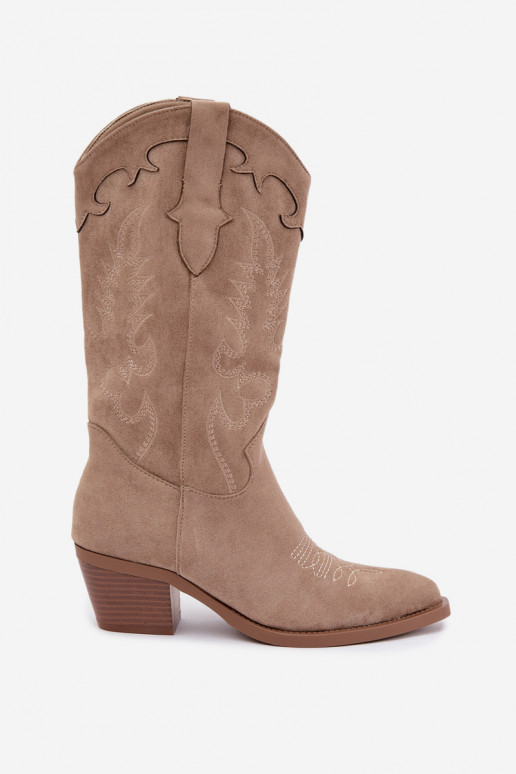 Botas de ante sintético color arena estilo cowboy con tacones Jarissa