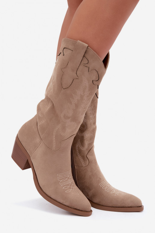Botas de ante sintético color arena estilo cowboy con tacones Jarissa