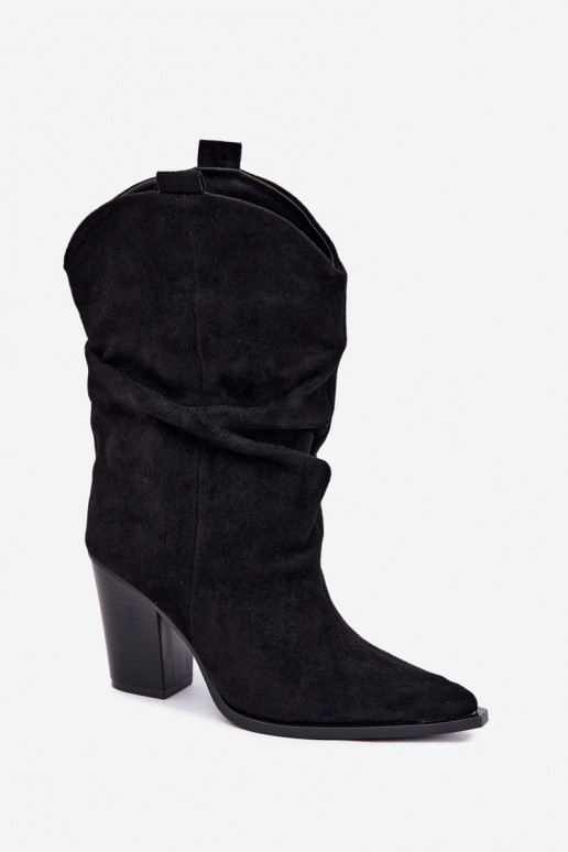 Botines de ante negros con volantes en el tacón Inela
