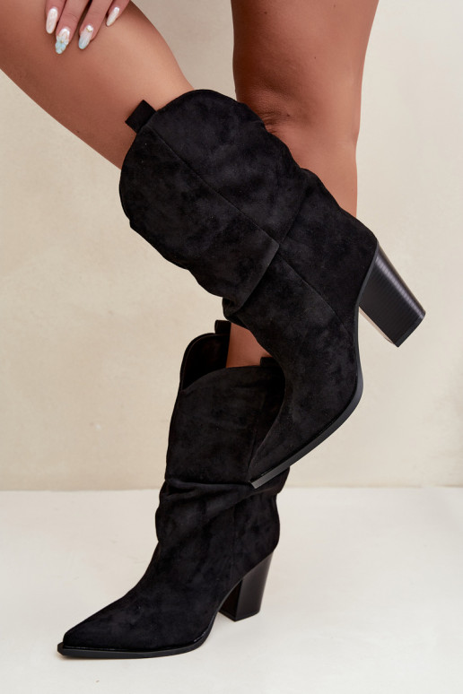 Botines de ante negros con volantes en el tacón Inela