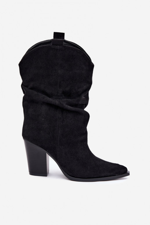 Botines de ante negros con volantes en el tacón Inela
