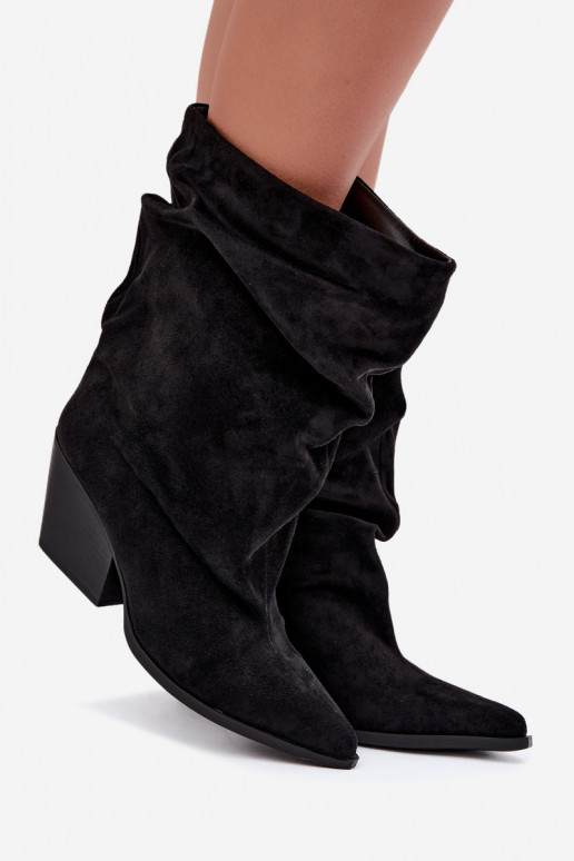Botines negros arrugados tipo slip-on con tacón cuadrado Cazela