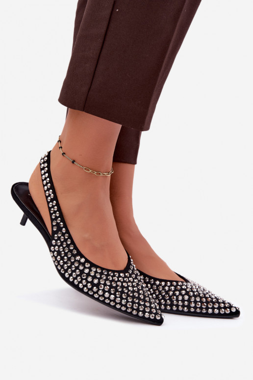 Sandalias de mujer negras con tachuelas y tacón bajo Tai turidden