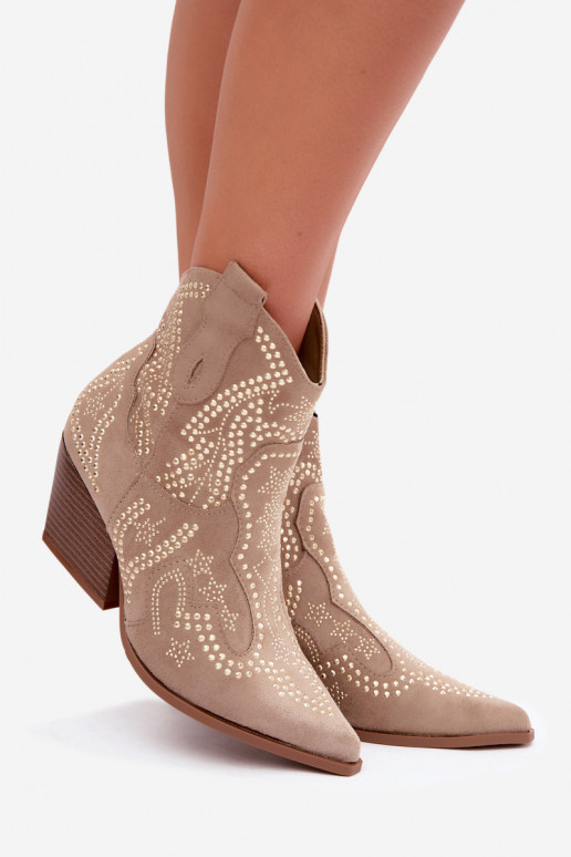 Botines de estilo cowboy en dorado con adornos en color arena Selden