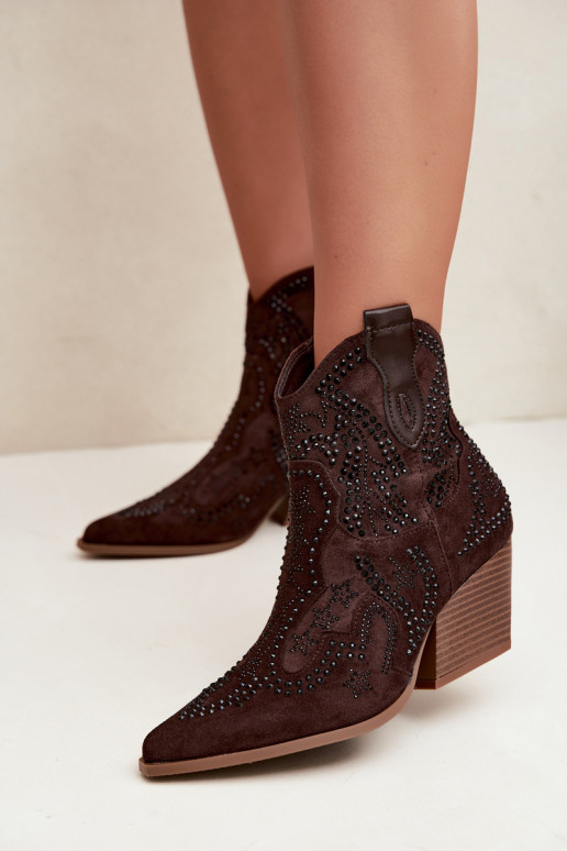 Botines de estilo cowboy en negro con adornos en color chocolate Selden