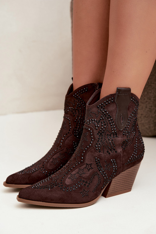 Botines de estilo cowboy en negro con adornos en color chocolate Selden