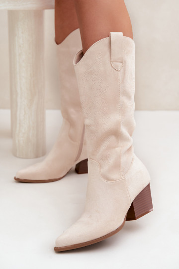 Botas largas de estilo cowboy con tacones en color marfil Hartley 2