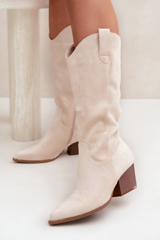 Botas largas de estilo cowboy con tacones en color marfil Hartley